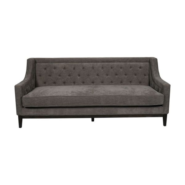 Theodore Buttoned 3 Seater Sofa - Wood/Foam/Polyester/Metal - L86 x W200 x H86 cm - Grey