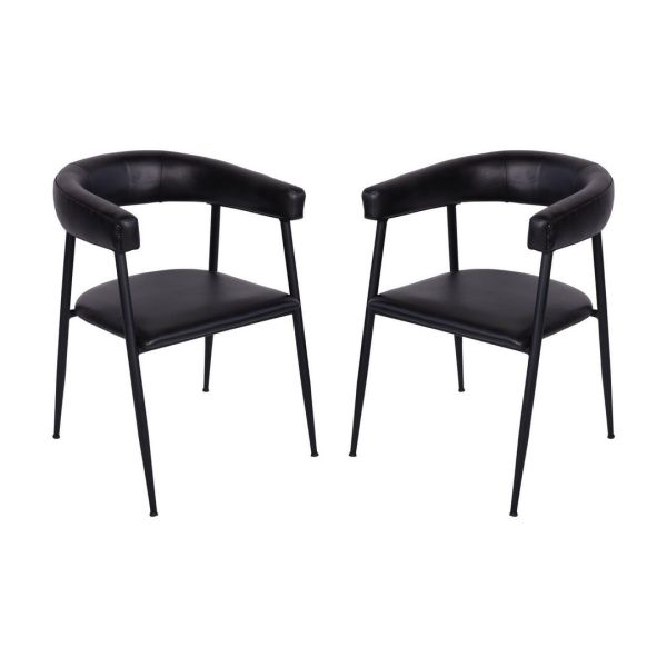 Pair of Churchill Leather Dining Chairs - Iron/Foam - L55 x W55 x H71 cm - Charcoal