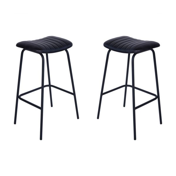 Pair of Arthur Leather Bar Stools - Iron/Leather/Foam - L38 x W47 x H77 cm - Charcoal