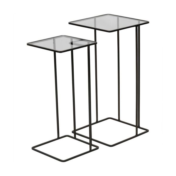 Salzburg Side Tables (Set of 2) - Iron/Glass - L31 x W31 x H61 cm - Dark Bronze