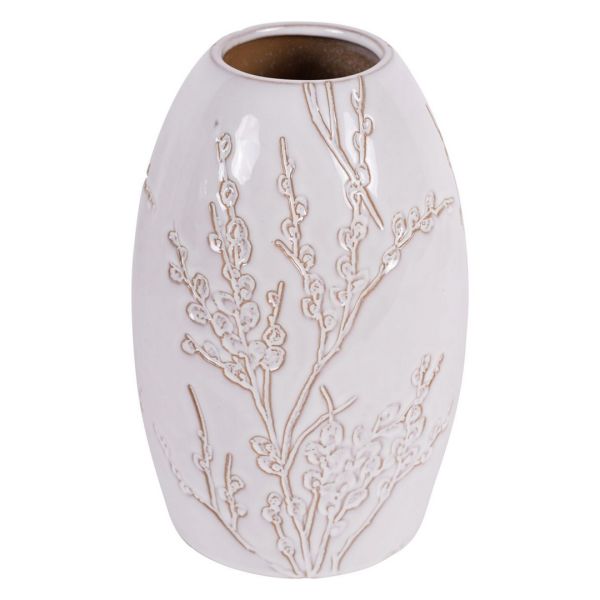 Laura Ashley Pussywillow Vase Large - Stoneware - L14 x W14 x H21 cm - White