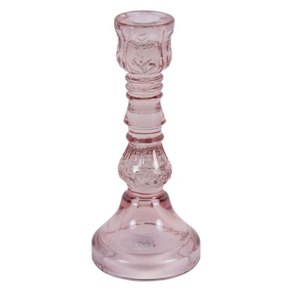 Laura Ashley Candlestick - Glass - L8.5 x W8.5 x H19 cm - Light Pink