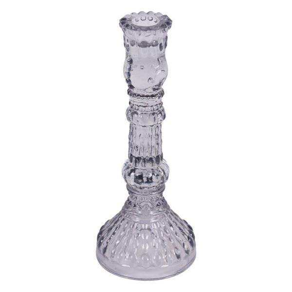 Laura Ashley Candlestick - Glass - L9.5 x W9.5 x H24 cm - Light Grey