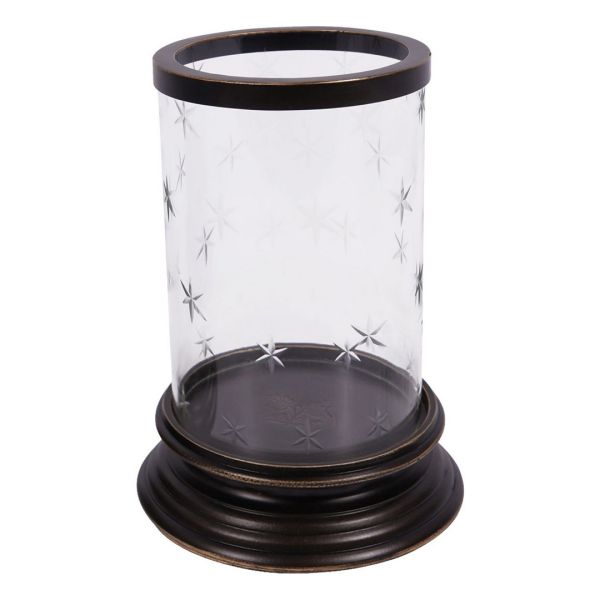 Laura Ashley Cleverton Hurricane Lamp Small - Iron/Glass - L13 x W13 x H17.5 cm - Gilded Dark Bronze