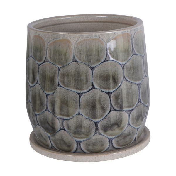 Armadillo Azure Planter With Base Small - Ceramic - L20 x W20 x H22 cm - White/Blue/Grey