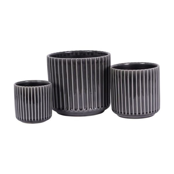 Medini Reactive Glaze Planter (Set of 3) - Ceramic - L23.5 x W23.5 x H22 cm - Black
