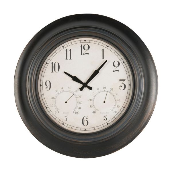 Outdoor Clock With Temperature and Humidity - Metal/Plastic/Glass - L6.7 x W53.3 x H53.3 cm - Antique Black