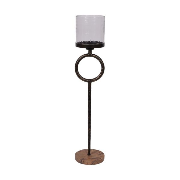 Rutland Pillar Floor Hurricane Large - Marble/Iron/Glass - L23 x W23 x H108.5 cm - Antique Gold/Forest Brown