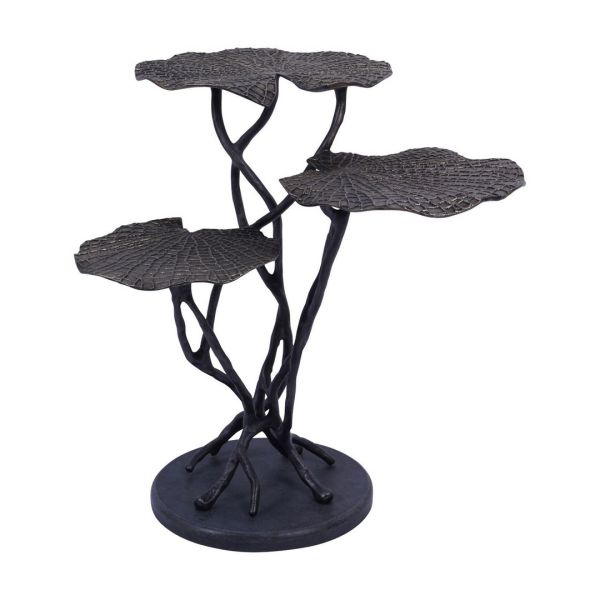 Lily Pad Leaf Trio Side Table - Aluminium/Granite - L52 x W63 x H59 cm - Antique Gold/Black