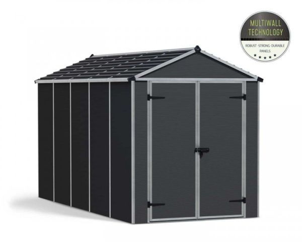 Rubicon Shed 6 x 12 Dark - Polycarbonate - L378.6 x W185 x H217 cm - Dark Grey