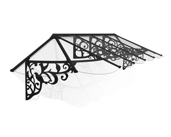 Patio Cover Lily Extendable Series Canopy Door Awning Kit 3600 Clear - Acrylic - L370.2 x W88 x H70 cm - Black