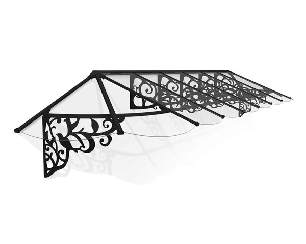 Patio Cover Lily Extendable Series Canopy Door Awning Kit 4700 Clear - Acrylic - L472.6 x W88 x H70 - Black