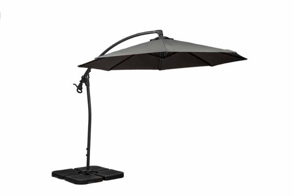 Deluxe Pedal Operated Rotational Cantilever Over Hanging Parasol with Cross Stand - Aluminium/Polyester - L300 x W300 x H255 cm - Grey