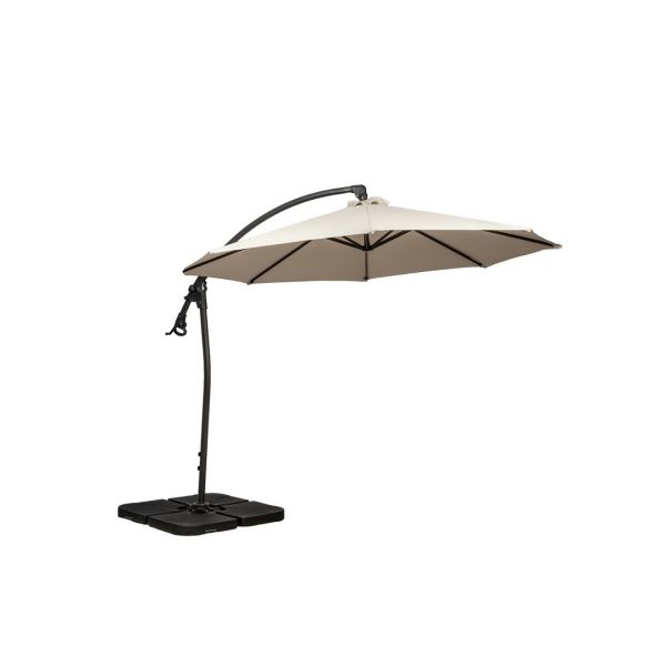 Deluxe Pedal Operated Rotational Cantilever Over Hanging Parasol with Cross Stand - Aluminium/Polyester - L300 x W300 x H255 cm - Ivory