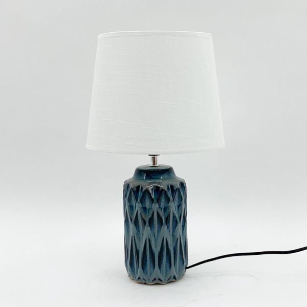 Table Lamp and Shade - Ceramic - L25 x W25 x H40 cm - White/Blue