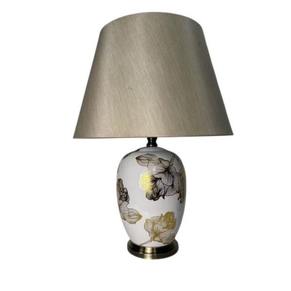 Floral Design Lamp and Shade - Ceramic - L22 x W22 x H41 cm
