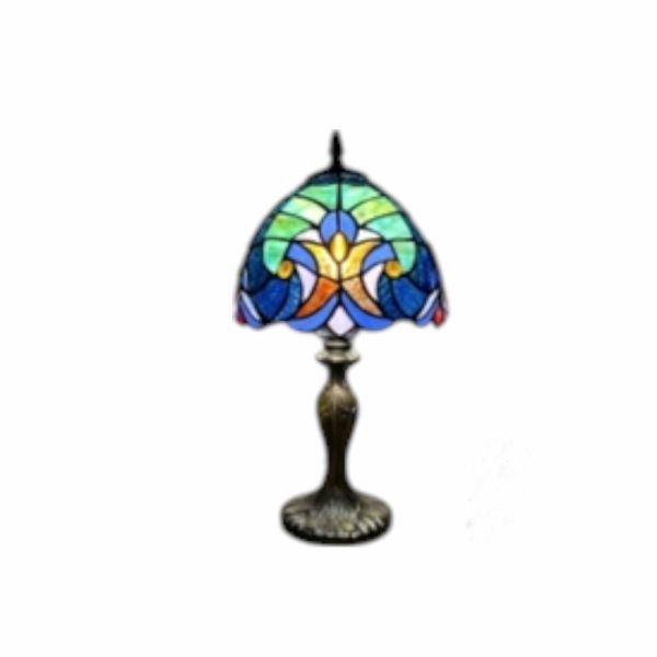 8 Inch Tiffany Lamp and Shade - L20 x W20 x H36 cm - Blue/Green/Brown