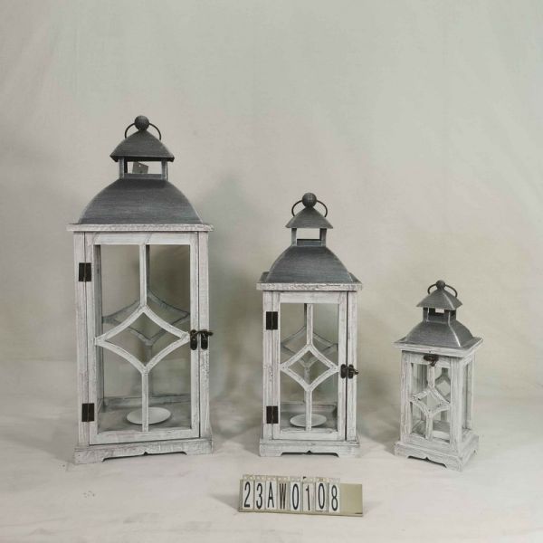 Hurricane Garden Lanterns (Set of 3) - Mango Wood