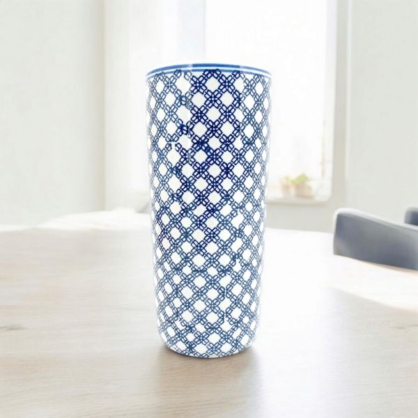 18 Inch Round Umbrella Stand - L20 x W20 x H46 cm - Blue/White