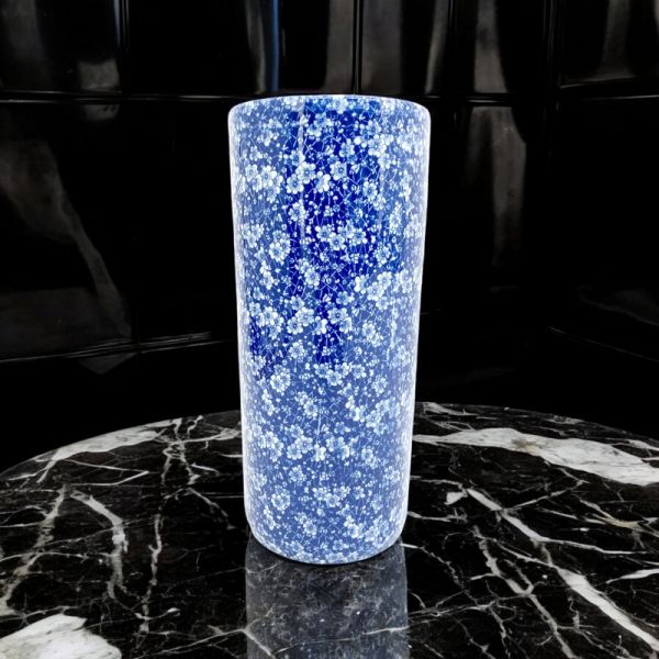 Peasely Round Umbrella Stand  - Vase - L20 x W20 x H46 cm - Blue/White