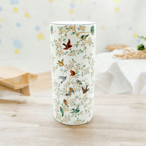 18 Inch Round Birds & Floral Umbrella Stand - Vase - L20 x W20 x H46 cm