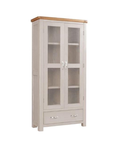 Bologna Painted Display Cabinet with Glass Doors - D37 x W90 x H180 cm - Oak