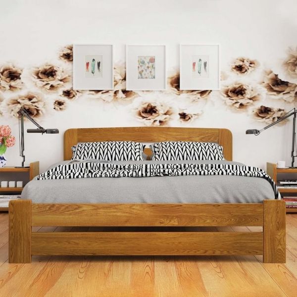 Super King Size Bed Frame - Wood - L207 x W188 x H80 cm - Oak