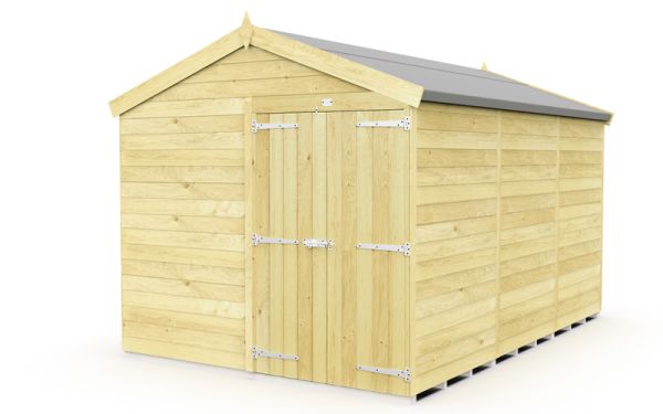 8 x 12 Feet Apex Shed - Double Door Without Windows - Wood - L358 x W231 x H217 cm