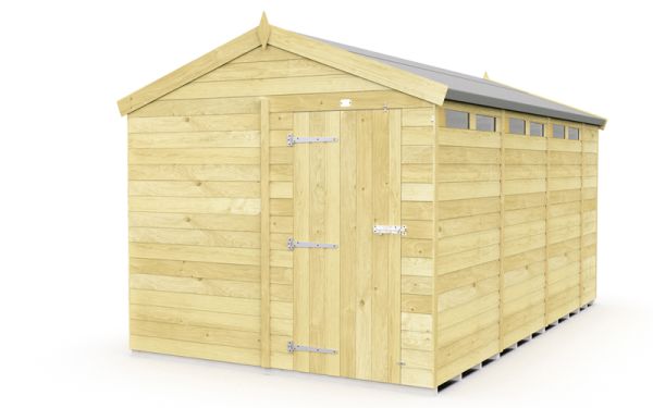 8 x 14 Feet Apex Security Shed - Double Door - Wood - L417 x W231 x H217 cm