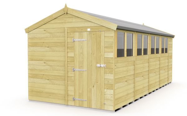 8 x 19 Feet Apex Shed - Single Door With Windows - Wood - L560 x W231 x H217 cm