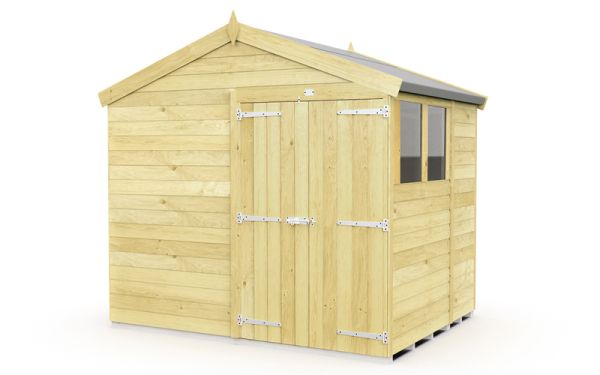 8 x 6 Feet Apex Shed - Double Door With Windows - Wood - L187 x W231 x H217 cm