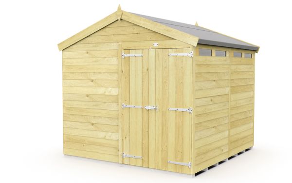 8 x 6 Feet Apex Security Shed - Double Door - Wood - L187 x W231 x H217 cm