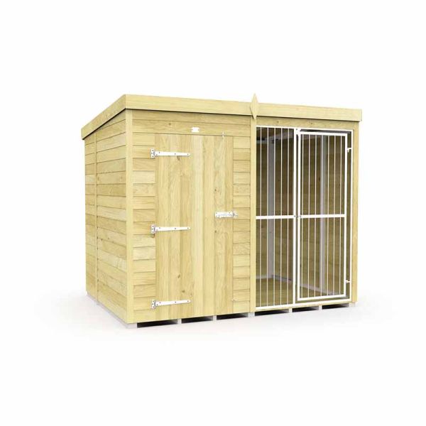 8ft X 6ft Dog Kennel and Run Full Height with Bars - Wood - L 178 x W 243 x H 201 cm