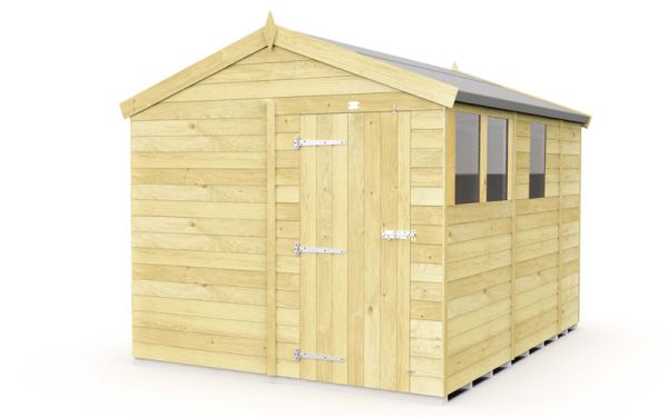 8 x 9 Feet Apex Shed - Single Door With Windows - Wood - L272 x W231 x H217 cm