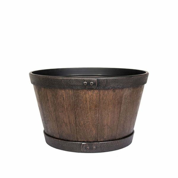 45cm Large Oban Whiskey Barrel - Plastic - L45 x W45 x H26 cm - Dark Oak