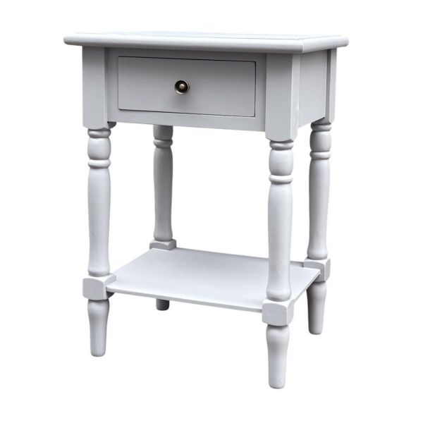 Single Drawers Side Table - L35 x W45 x H65 cm - White