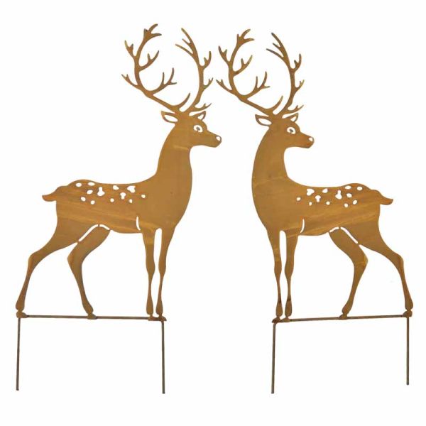 Stag Garden Stake (Set of 2) - Metal  - L25 x W50 x H1 cm - Rusty