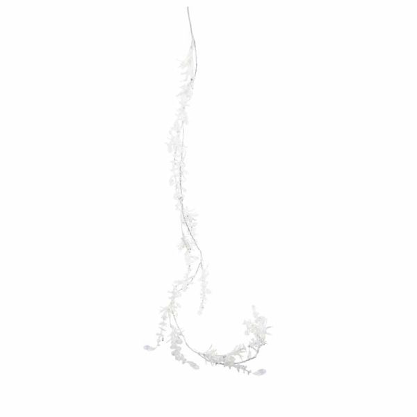 Glitter Leaf with Crystal Tear Drops Garland - Plastic/Wire - L120 x W120 cm - White