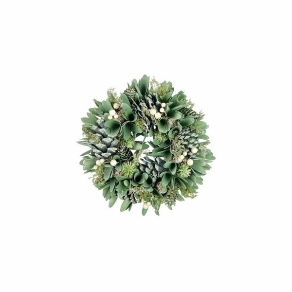 Mistletoe/Woodshave Wreath - Polystyrene/Wood/Plastic - L27 x W27 x H8 cm - Green