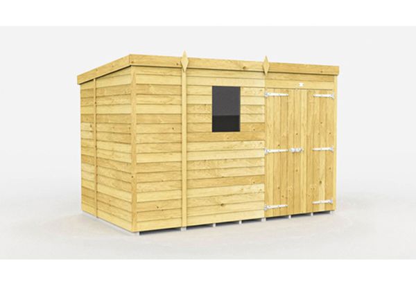 9 x 7 Feet Pent Shed - Double Door With Windows - Wood - L214 x W276 x H201 cm