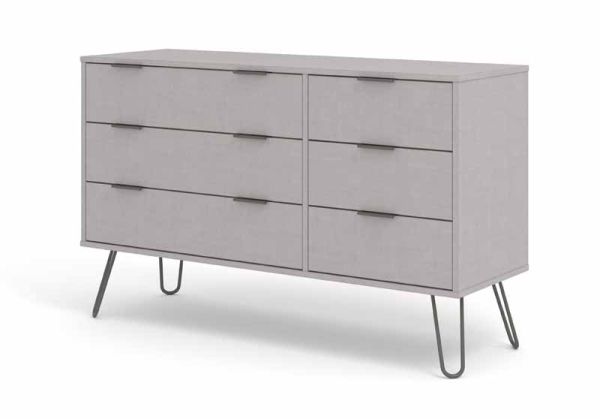 3+3 Drawer Wide Chest of Drawers - Textured Manufactured Board/Metal - 119.3 x 39.5 x 73.6 cm - Grey 
