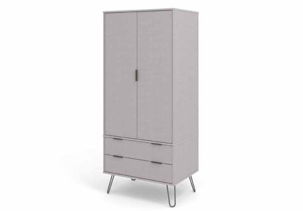 2 Door, 2 Drawer Wardrobe - Textured Manufactured Board/Metal - 76.5 x 53 x 176 cm - Grey 