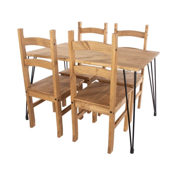 Augusta 1180 mm Rectangular Dining Table with 4 Corona Dining Chairs - Antique Waxed Pine