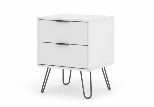 2 Drawer Bedside Cabinet - Manufactured Wood Fibre Board/Metal - 45 x 39.5 x 57 cm - White 
