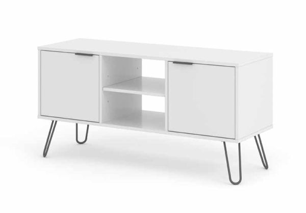 2 Door Flat Screen TV Unit - Manufactured Wood Fibre Board/Metal - 114.5 x 39.5 x 57 cm - White 