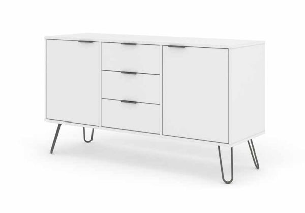 Medium Sideboard with 3 Drawers, 2 Doors Hardwearing Finish - Manufactured Wood Fibre Board/Metal - 130.6 x 43 x 73.6 cm - White