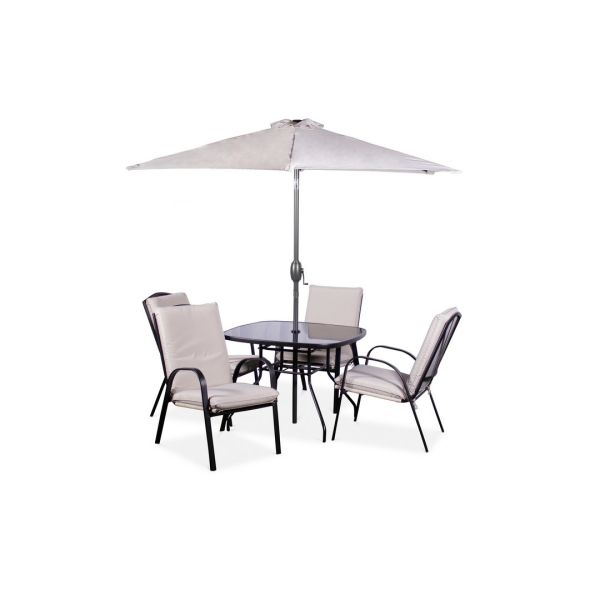 Amalfi Ivory 4 Seater Padded Set with Cushions - Steel - H70 x W97 x L97 cm - Black/Cream