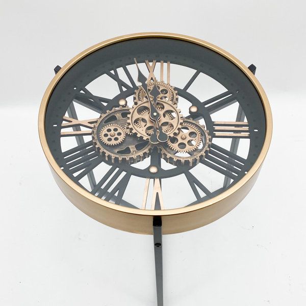 Golden/Black Frame Gear Clock Table - Metal - L49 x W49 x H55 cm