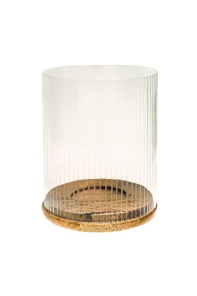 Amelia Ribbed Candle Holder - Wood/Glass - L16 x W16 x H19.5 cm - Natural