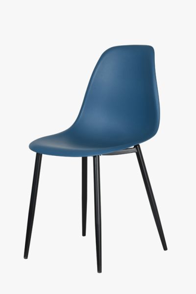 Curve Chair Plastic Seat with Metal Legs (Set of 2) - L52 x W46 x H84 cm - Blue/Black - Flat Packed